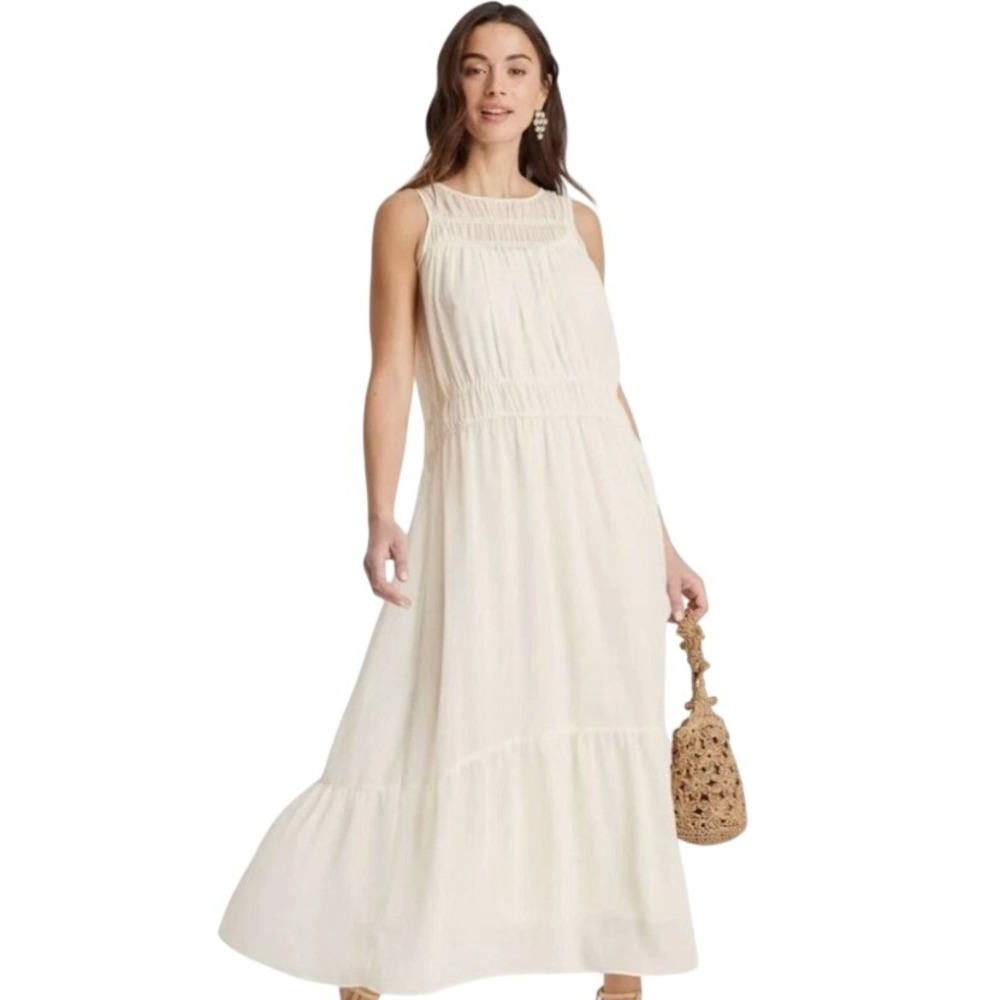 a new day Sleveeless Sheer Chiffon Maxi Dress Cream Small